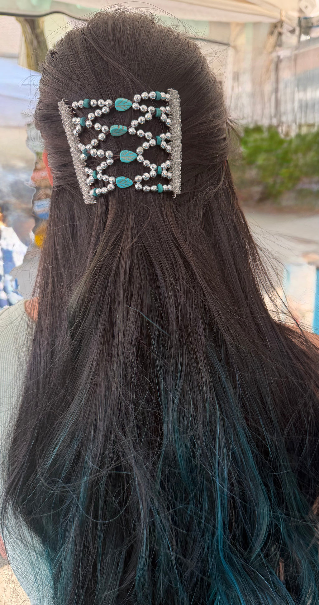 Silver & Turquoise Stainless Steel Hair Comb
