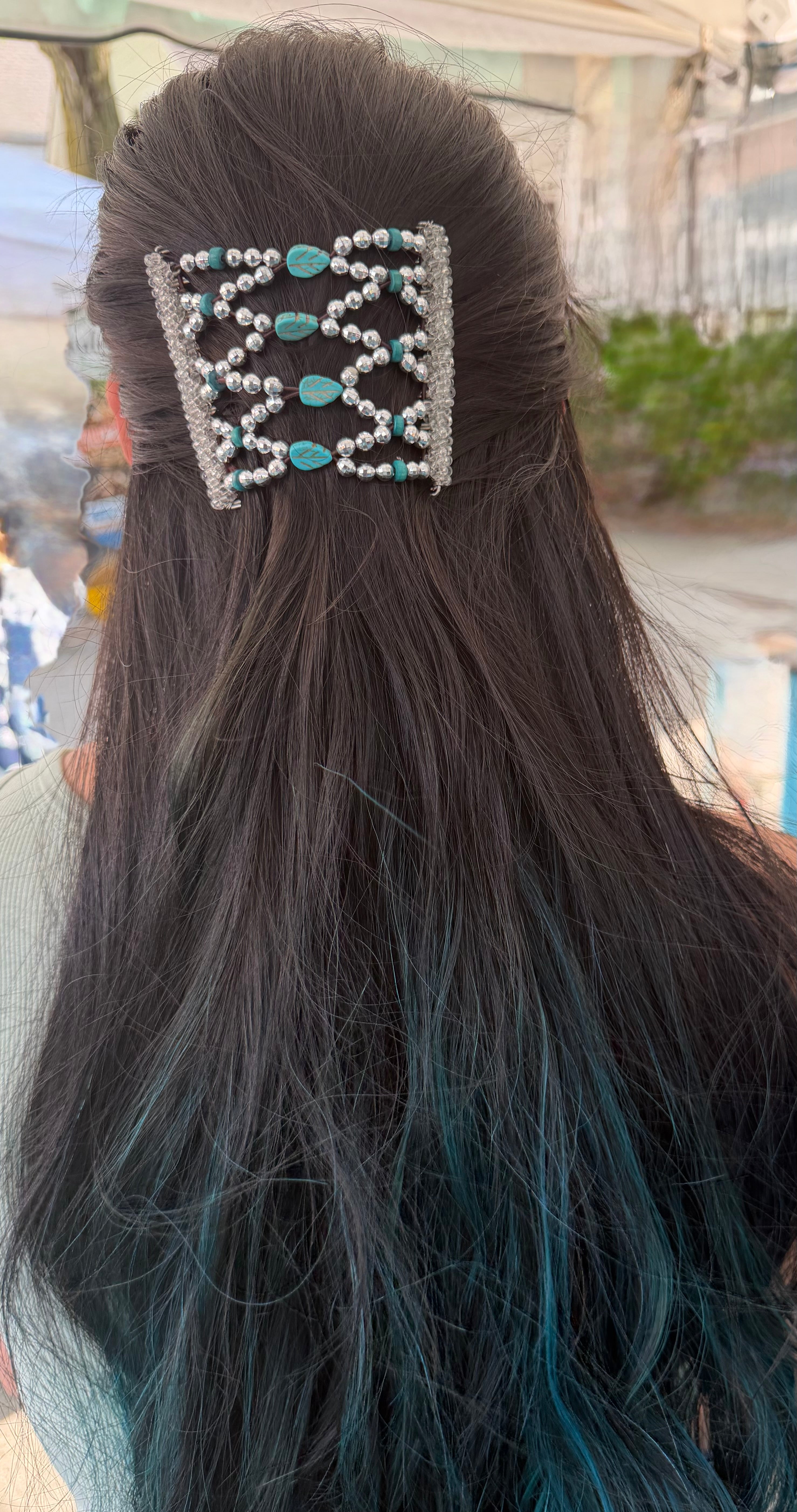 Silver & Turquoise Stainless Steel Hair Comb