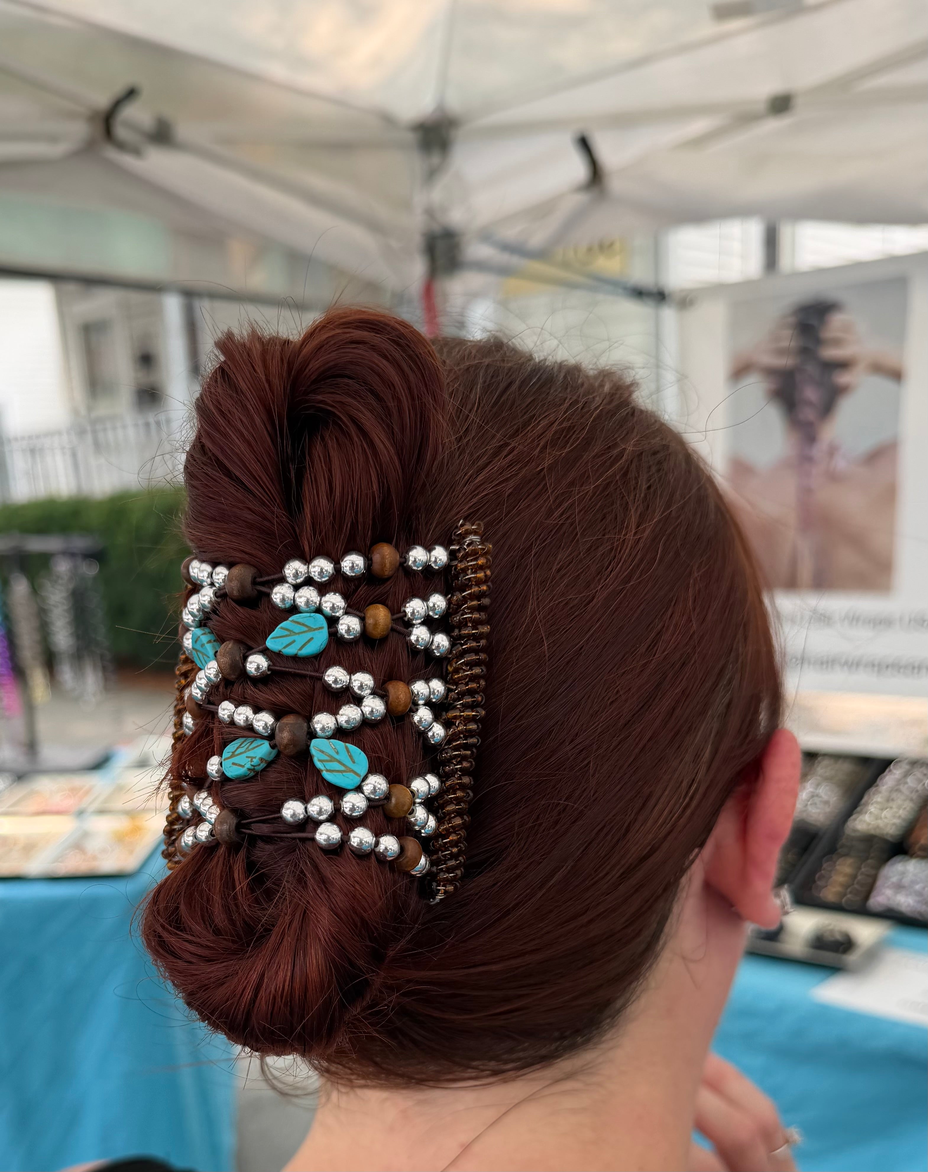 Turquoise & Silver Leaf Stainless Steel Hair Comb