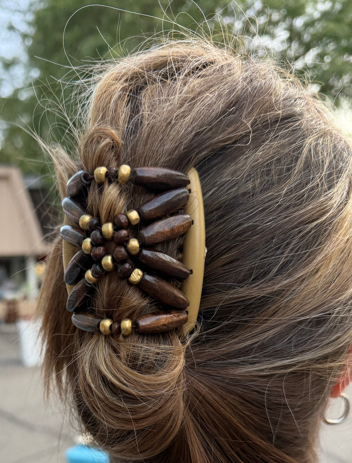 Wood Brown & Gold Hair Comb