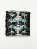 Turquoise Leaf & Black Wood Stainless Steel Hair Comb