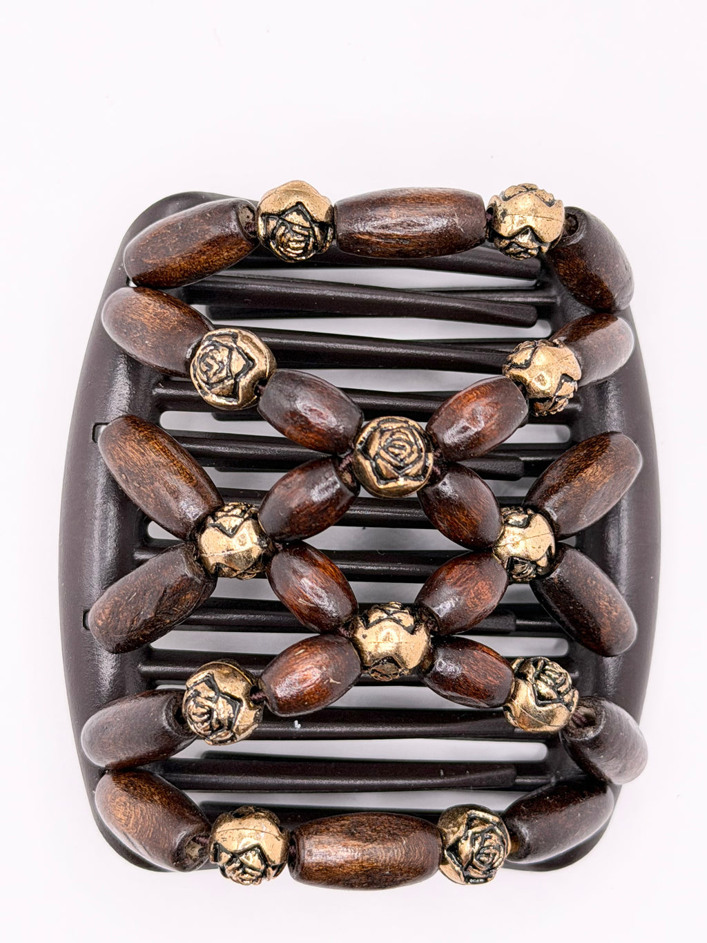 Wood Brown & Gold Rose Comb Small