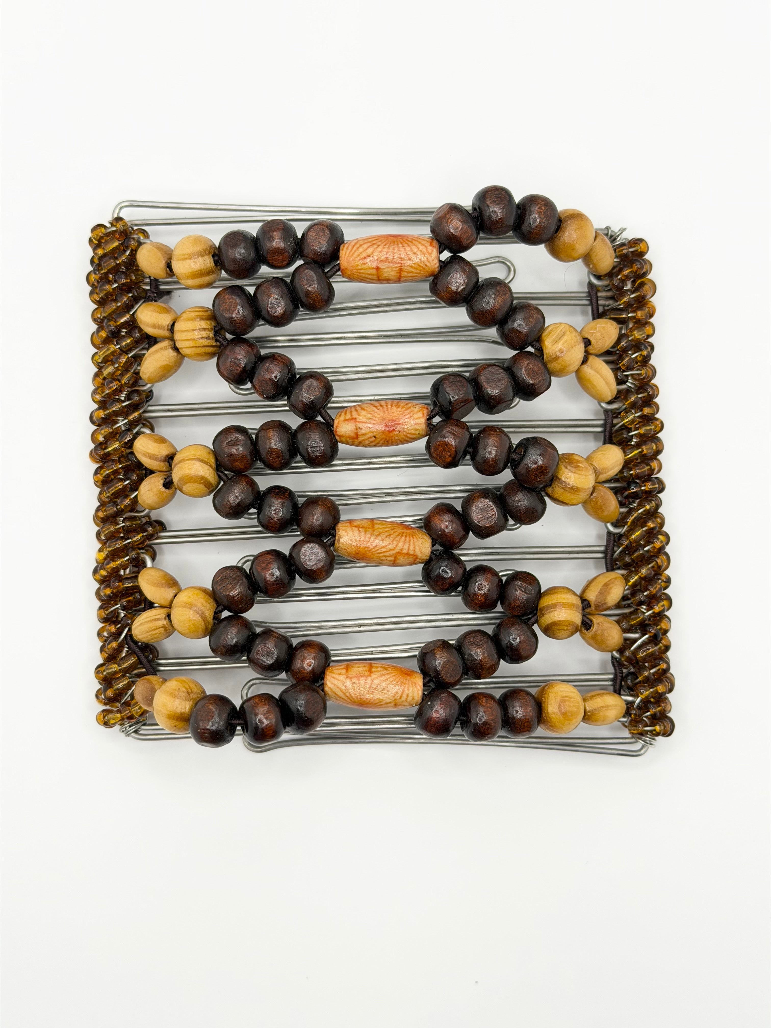 Mixed Tribal Wood Stainless Steel Hair Comb