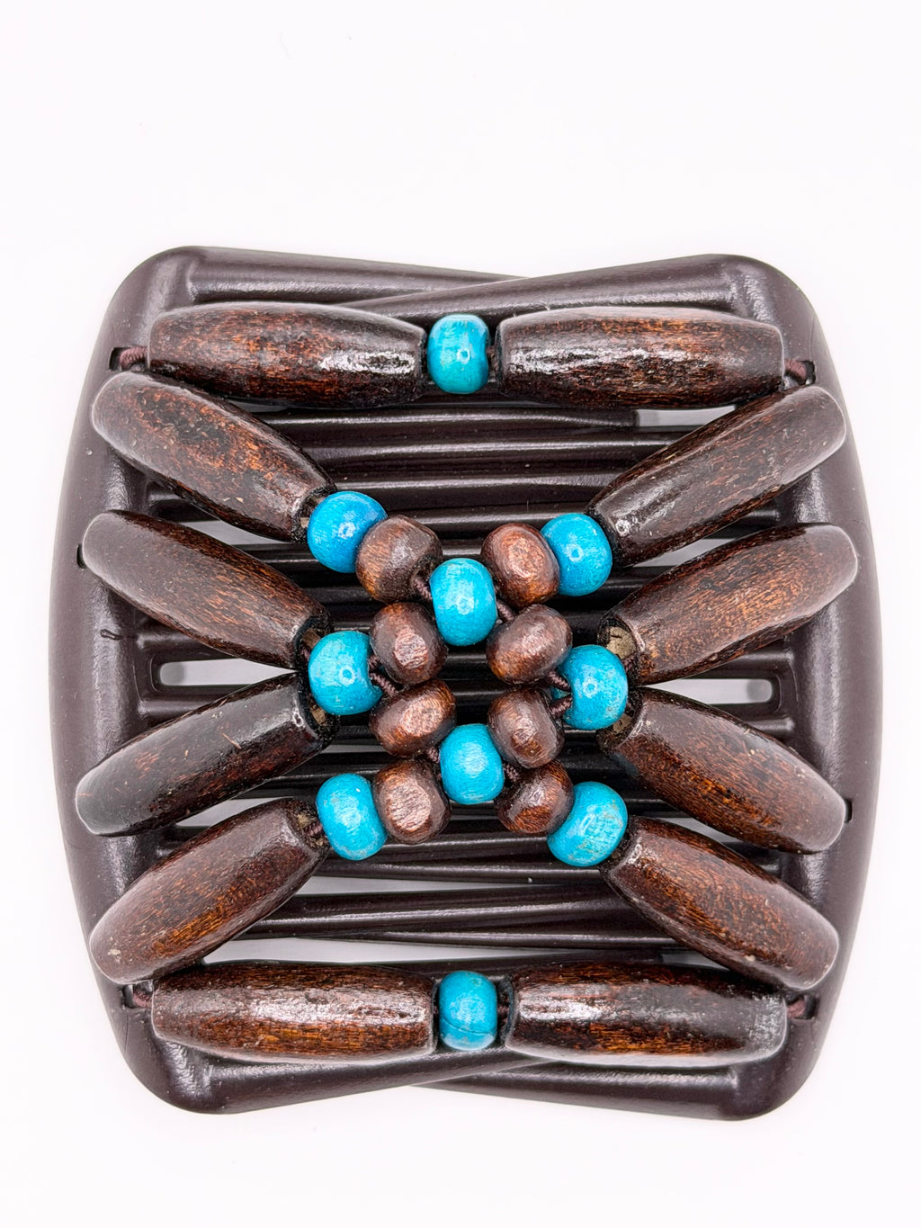 Wood Brown & Turquoise Hair Comb Small