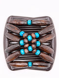 Wood Brown & Turquoise Hair Comb Small