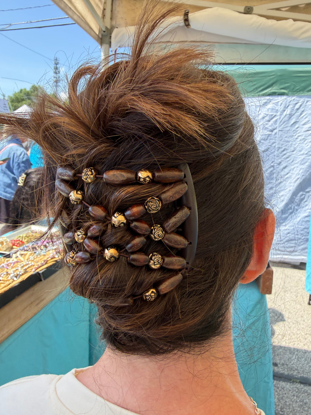 Wood Brown & Gold Rose Comb Small