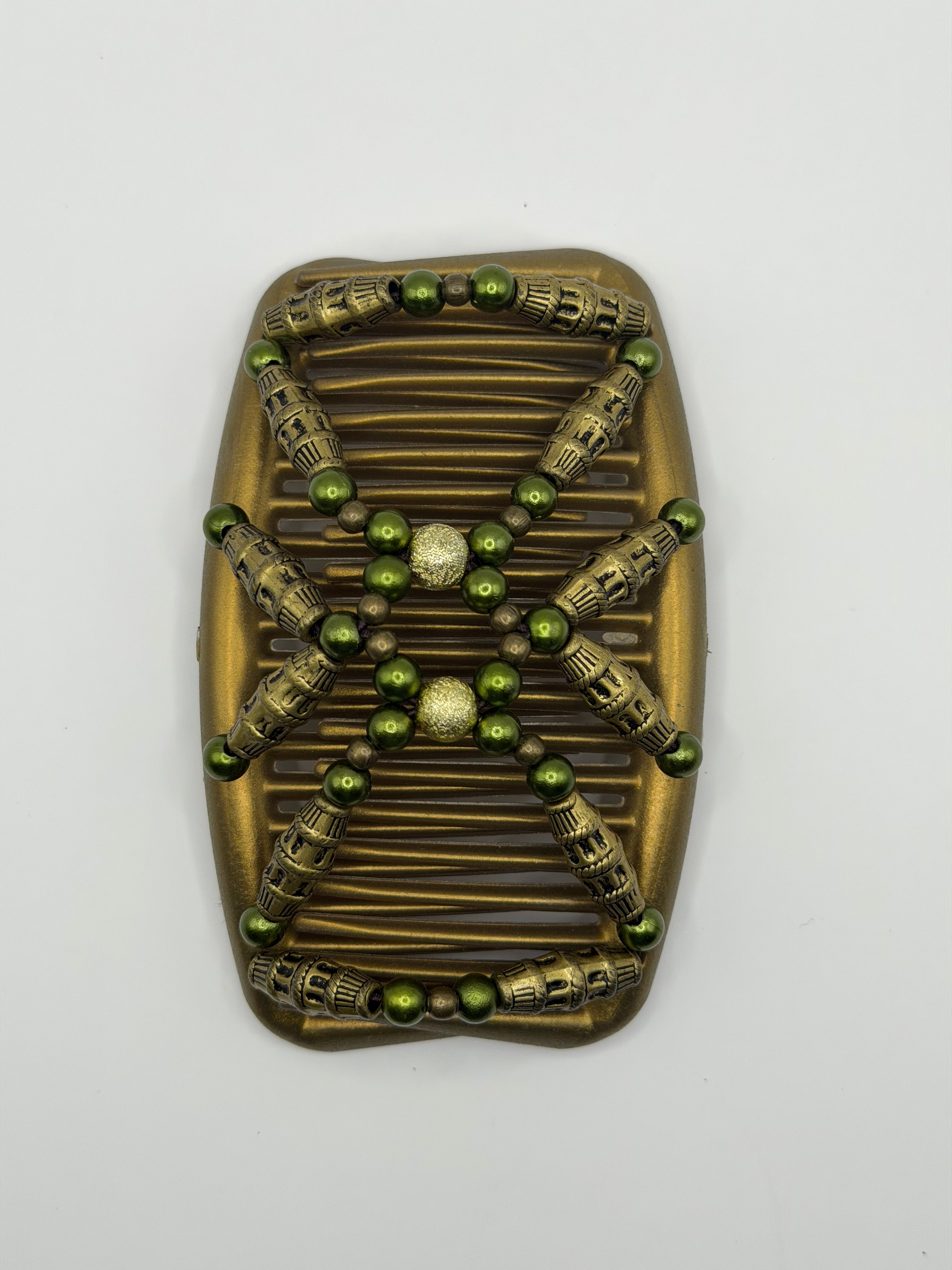 Vintage Gold & Green Hair Comb